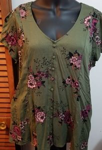 Olive green floral blouse